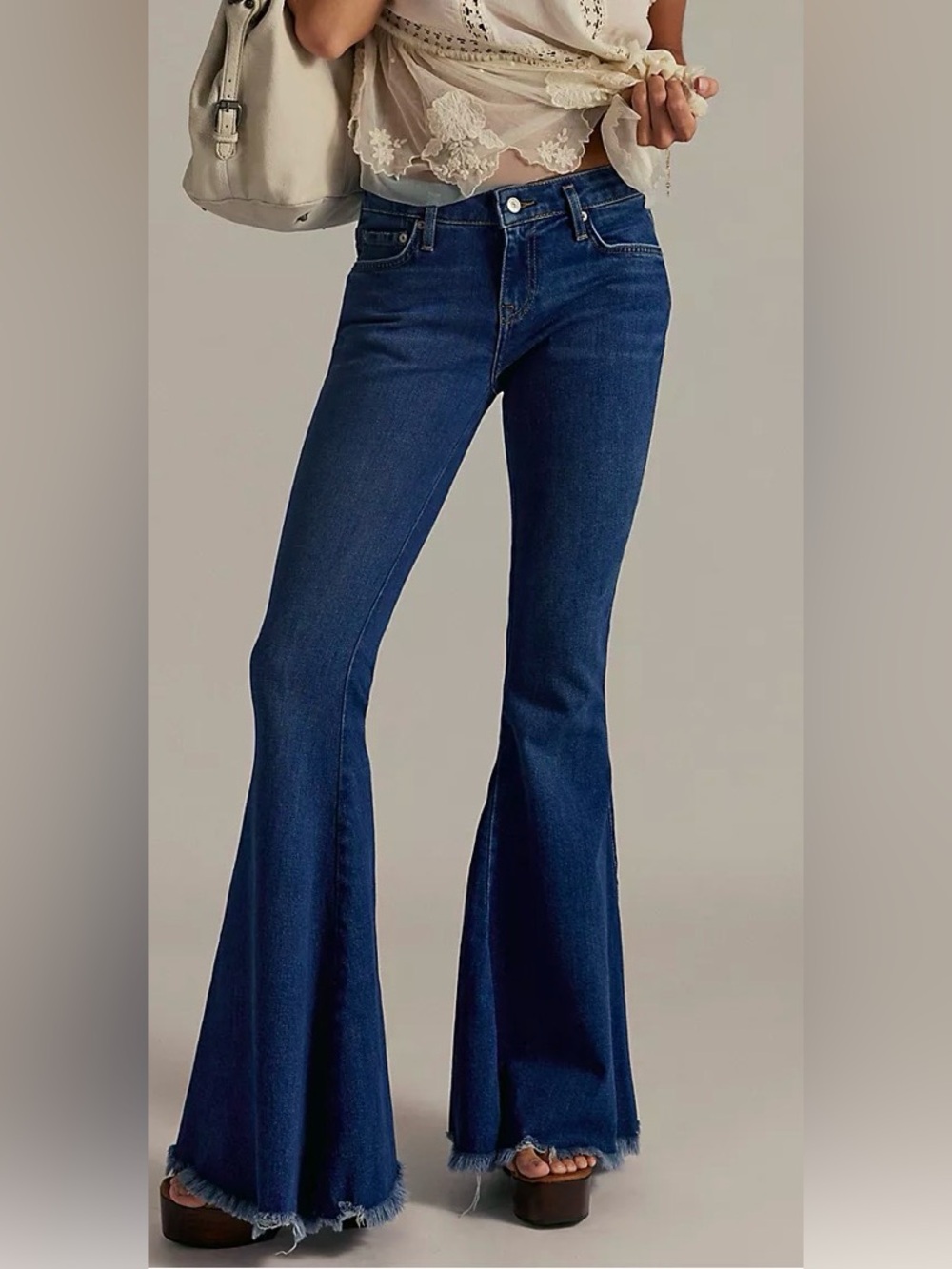 Free People We the Free flare bell bottom jeans, raw frayed hem. Size 28 NWT